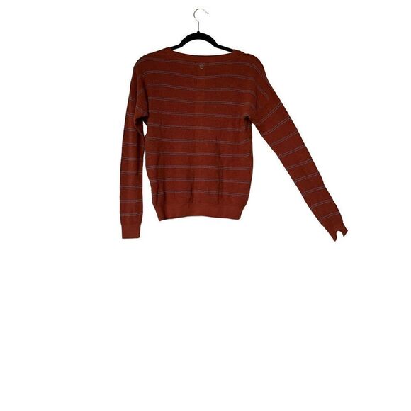 Prana V Neck Orange Striped Waffle Knit - Picture 3 of 10